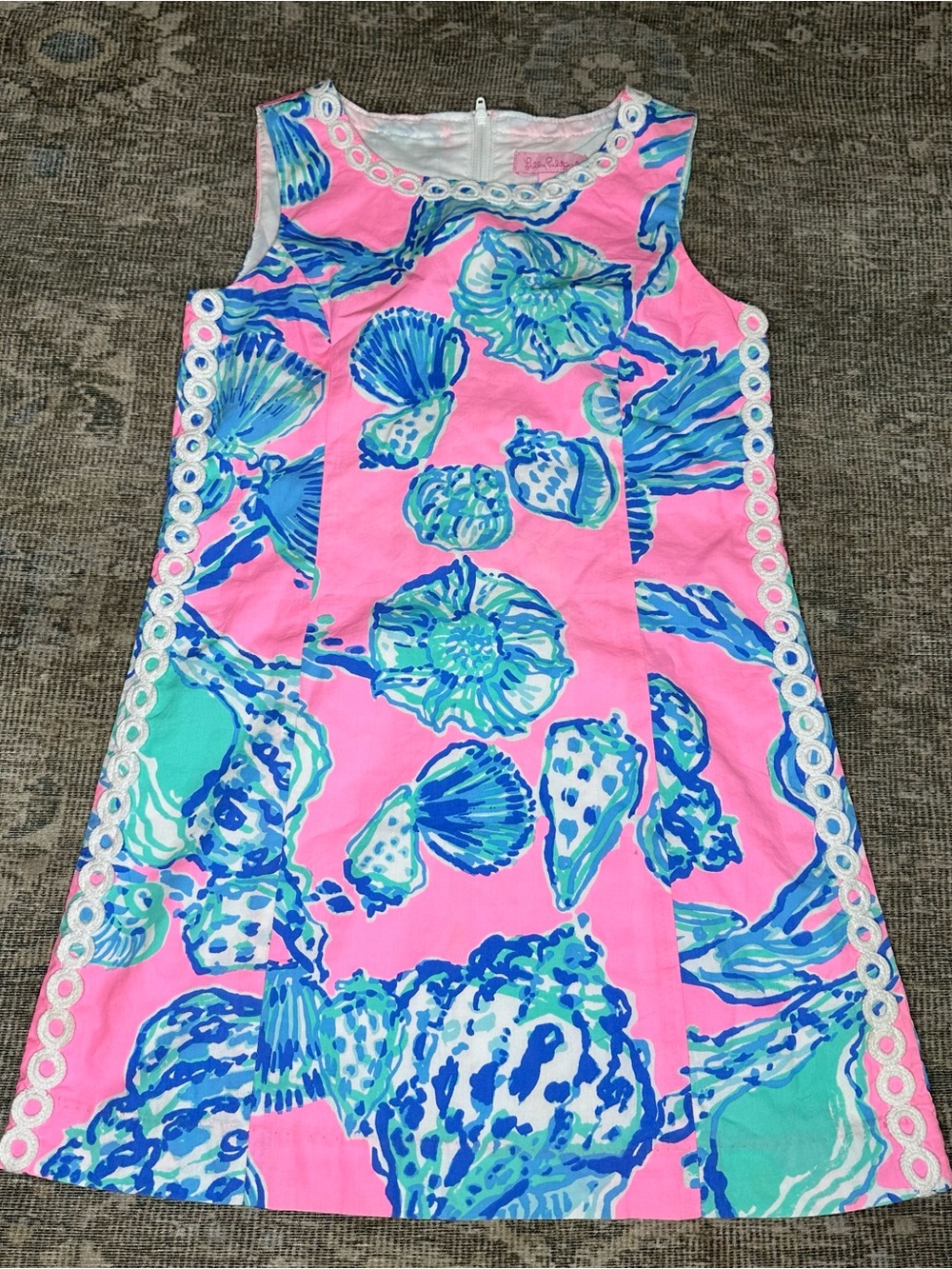Lilly Pulitzer Girls Shift Dress Pink Pout Barefoot Princess, pink blue lace,8G
